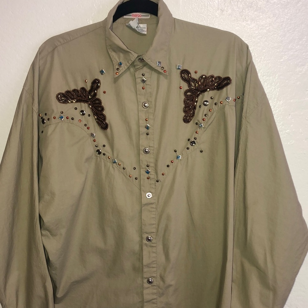 FREEGO Western Style Beaded Snap Button shirt size large